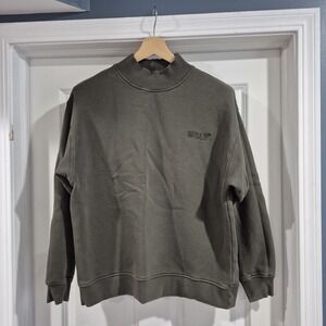 WSLY Sweatshirt Womens Medium Olive Green Oversized Organic Cotton Mock Neck